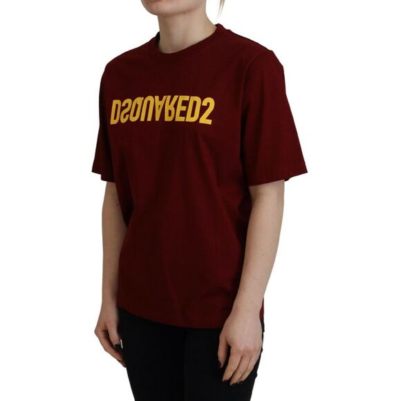 Dsquared² Maroon Logo Cotton Crewneck Short Sleeve Tee Women's T-shirt - Picture 2 of 5
